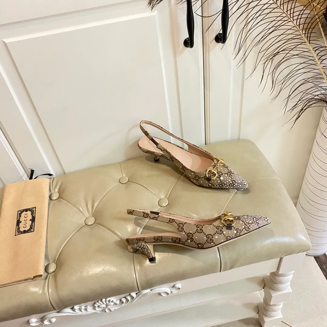👟👟Ex-factory price 660👟👟, Gucci high heels, original canvas embellished with bright crystals, sheepskin lining, leather outsole, size 35-40 (41 customized, non-refundable)